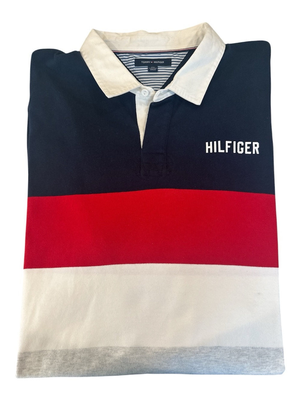 Tommy Hilfiger Navy, Red, White & grey Striped Rugby Polo